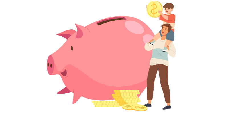 Illustration of large piggy bank with coin